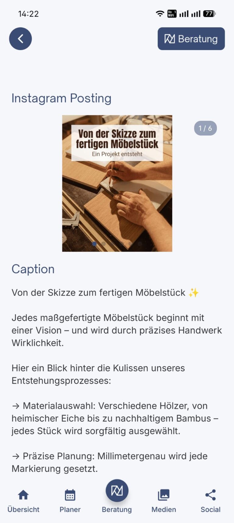 Screenshot der Narraflix App für KI Social Media Marketing für kleine Unternehmen